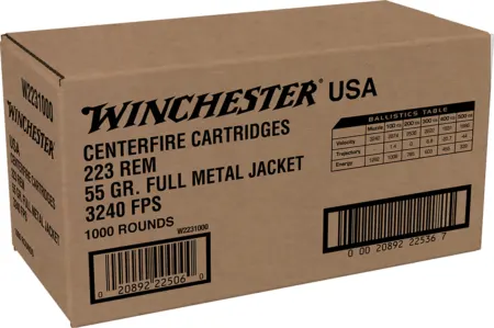 Winchester Ammo W2231000 USA  223Rem 55gr Full Metal Jacket 1000rds *Sold by Case