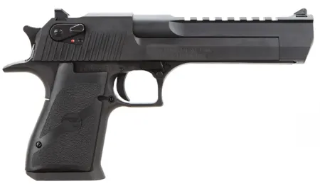Magnum Research DE44 Desert Eagle Mark XIX 44 Rem Mag Caliber with 6" Picatinny Rail Barrel, 8+1 Capacity, Overall Black Finish Carbon Steel, Beavertail Frame, Serrated Slide & Rubber Grip