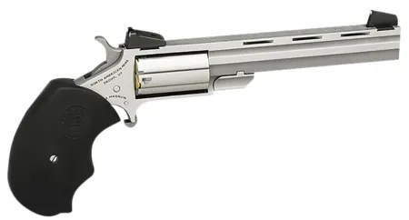 North American Arms MMTL Mini-Master *CA Compliant 22 LR 5rd 4" Vent Rib Barrel, Overall Stainless Steel Finish, Finger Grooved Black Rubber Grip, Adjustable Sights