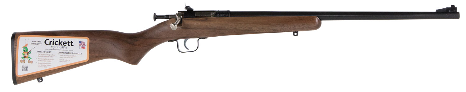 Crickett KSA2338 Youth  22 WMR 1rd 16.12" Barrel & Receiver, Fixed Front/Adjustable Rear Peep Sights, Walnut Stock w/11.5" LOP, Rebounding Firing Pin Safety