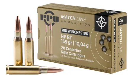 PPU PPM3081 Match  308Win 155gr Hollow Point Boat Tail 20 Per Box/10 Case