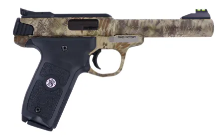 Smith & Wesson 10297 SW22 Victory Full Size Frame 22 LR 10+1 5.50" Kryptek Highlander Match Grade Steel Barrel & Frame, Black Textured Grip, Thumb Safety