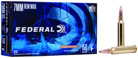 Federal 7RA Power-Shok  7mmRemMag 150gr Jacketed Soft Point 20 Per Box/10 Case