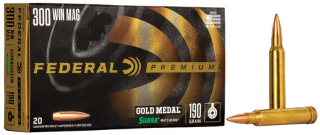 Federal GM300WM Premium Gold Medal 300WinMag 190gr Sierra MatchKing BTHP 20 Per Box/10 Case