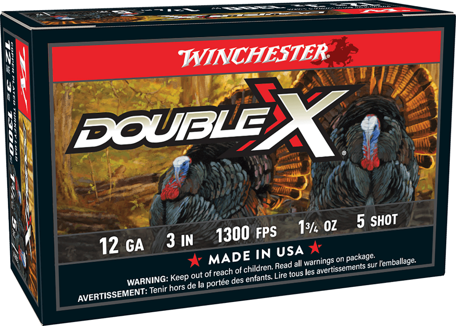 Winchester Ammo STH1235 Double X High Velocity Turkey 12Gauge 3" 1 3/4oz 5Shot 10 Per Box/10 Case