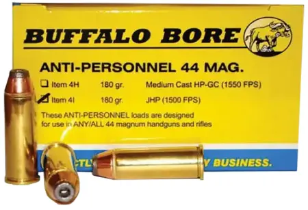 Buffalo Bore Ammunition 4I20 Anti-Personnel Strictly Business 44Rem Mag 180gr Jacketed Hollow Point 20 Per Box/12 Case
