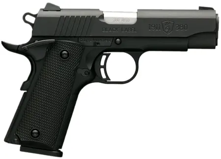 Browning 051905492 1911-380 Black Label Compact 380 ACP 8+1 3.63" Target Crown Barrel, Matte Black Serrated  Stainless Steel Slide & Polymer Frame w/Beavertail, Black Polymer Grips
