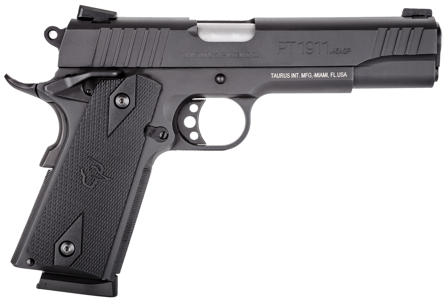 Taurus 1191101FS 1911  Full Size 45 ACP 8+1 5" Matte Stainless Steel Barrel, Matte Black Serrated Steel Slide & Frame, Black Checkered Polymer Grip, Right Hand