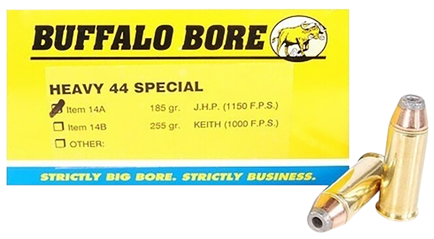 Buffalo Bore Ammunition 14A20 Heavy Strictly Business 44S&W Spl 180gr Jacket Hollow Point 20 Per Box/12 Case