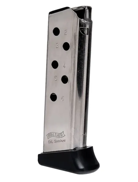 Walther Arms 2246010 PPK  6rd Detachable w/Finger Rest 380 ACP Nickel Steel