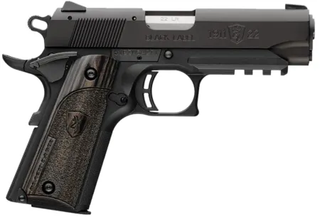 Browning 051817490 1911-22 Black Label Compact Frame 22 LR 10+1, 3.63" Stainless Steel Barrel, Matte Black Serrated Slide & Polymer Frame w/Beavertail & Picatinny Rail, Black Laminate Stippled Grip