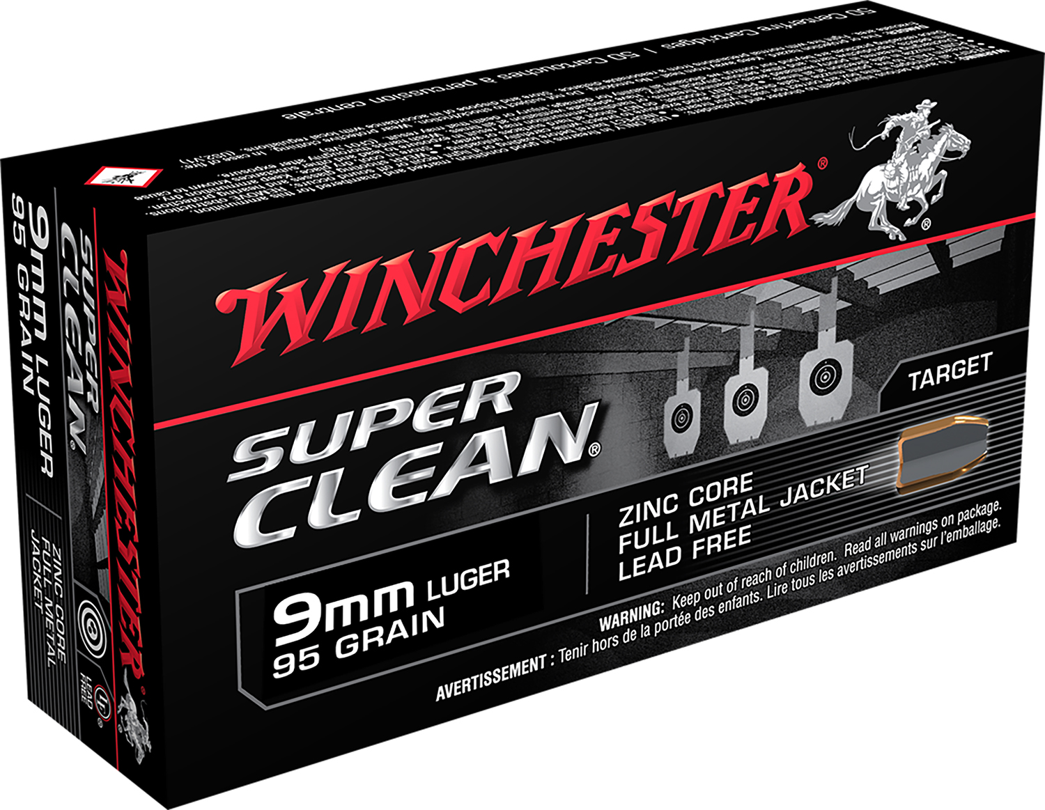 Winchester Ammo W9MMLF Super Clean  9mmLuger 95gr Lead Free Full Metal Jacket 50 Per Box/10 Case