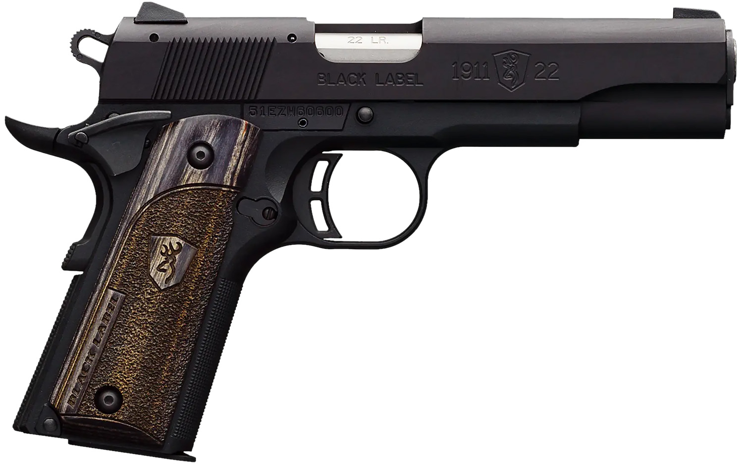 Browning 051814490 1911-22 Black Label Full Size Frame 22 LR 10+1, 4.25" Stainless Steel Barrel, Matte Black Serrated Slide & Polymer Frame w/Beavertail