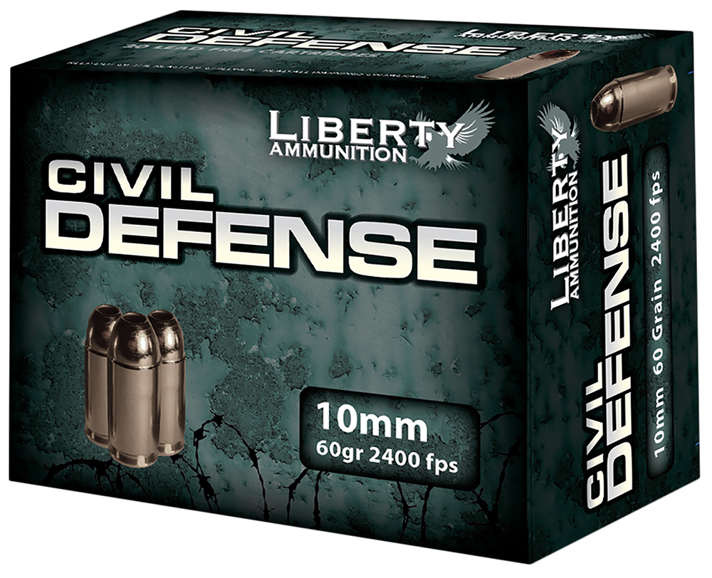 Liberty Ammunition LACD10032 Civil Defense  10mmAuto 60gr Lead Free Fragmenting Hollow Point 20 Per Box/50 Case