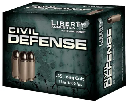 Liberty Ammunition LACD45031 Civil Defense  45Colt 78gr Lead Free Fragmenting Hollow Point 20 Per Box/50 Case