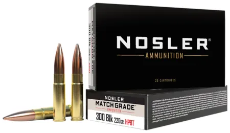Nosler 51275 Match Grade  300Blackout 220gr Custom Competition Hollow Point Boat Tail 20 Per Box/20 Case