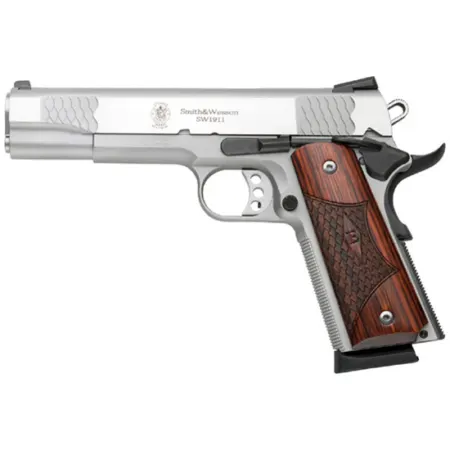 SW 1911 E-SERIES 45ACP 5 SS WOOD GRIPS 8RD