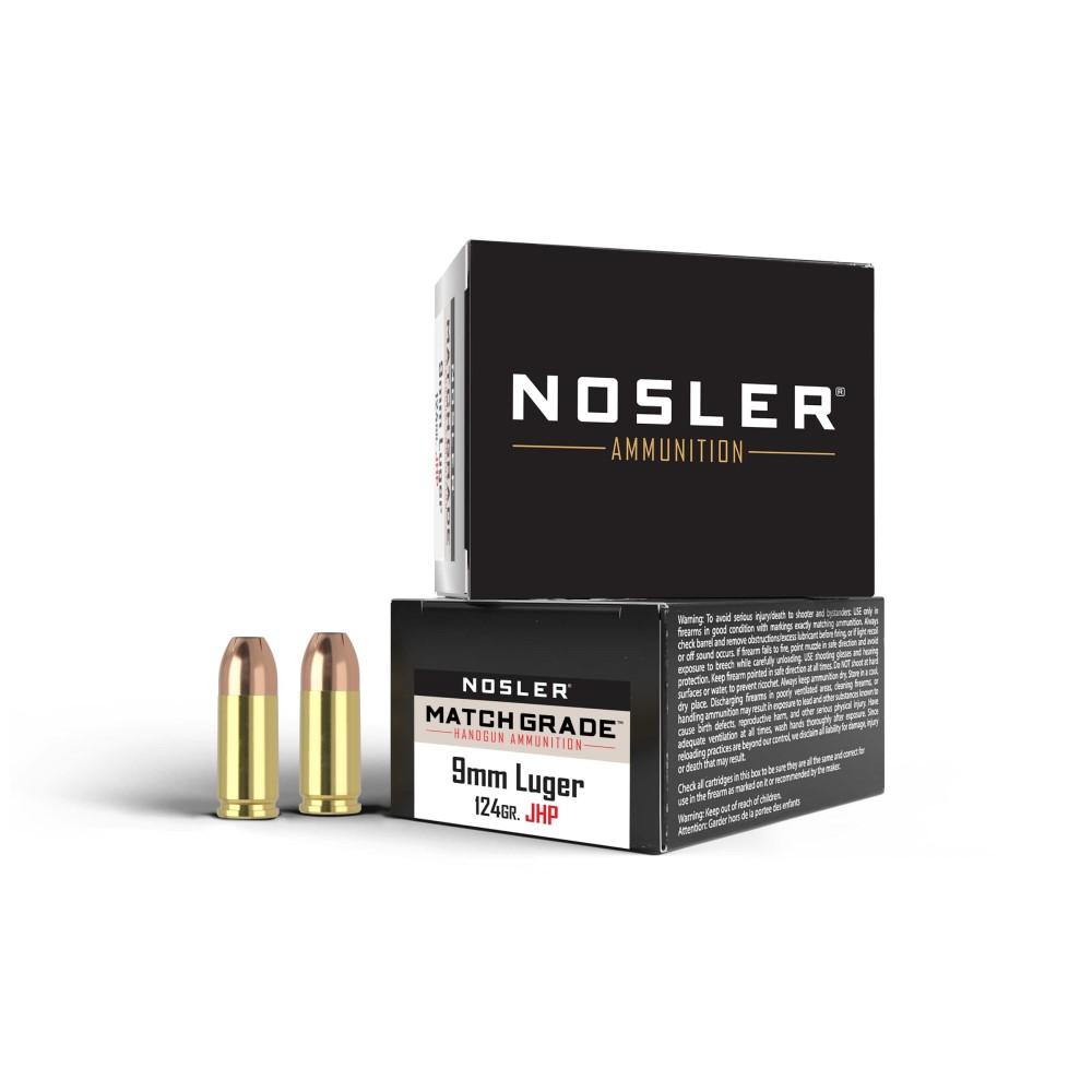 Nosler Match Grade Handgun Ammo 9mm Luger 124 gr JHP 20/ct