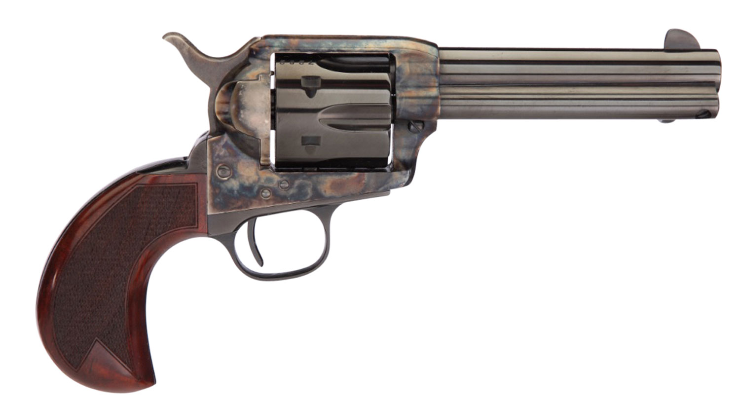 Taylors & Company 555153 1873 Cattleman 357 Mag Caliber with 4.75" Blued Finish Barrel, 6rd Capacity Blued Finish Cylinder, Color Case Hardened Finish Steel Frame & Checkered Birdshead Walnut Grip