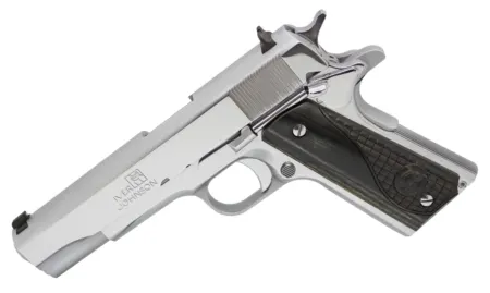 Iver Johnson Arms 1911A138CHRW 1911 A1 Government 70 Series 38 Super 9+1 5" Bright Polish Chrome Serrated Steel Slide & Frame w/Beavertail, Black Dual Textured Diamondwood Grip, Right Hand