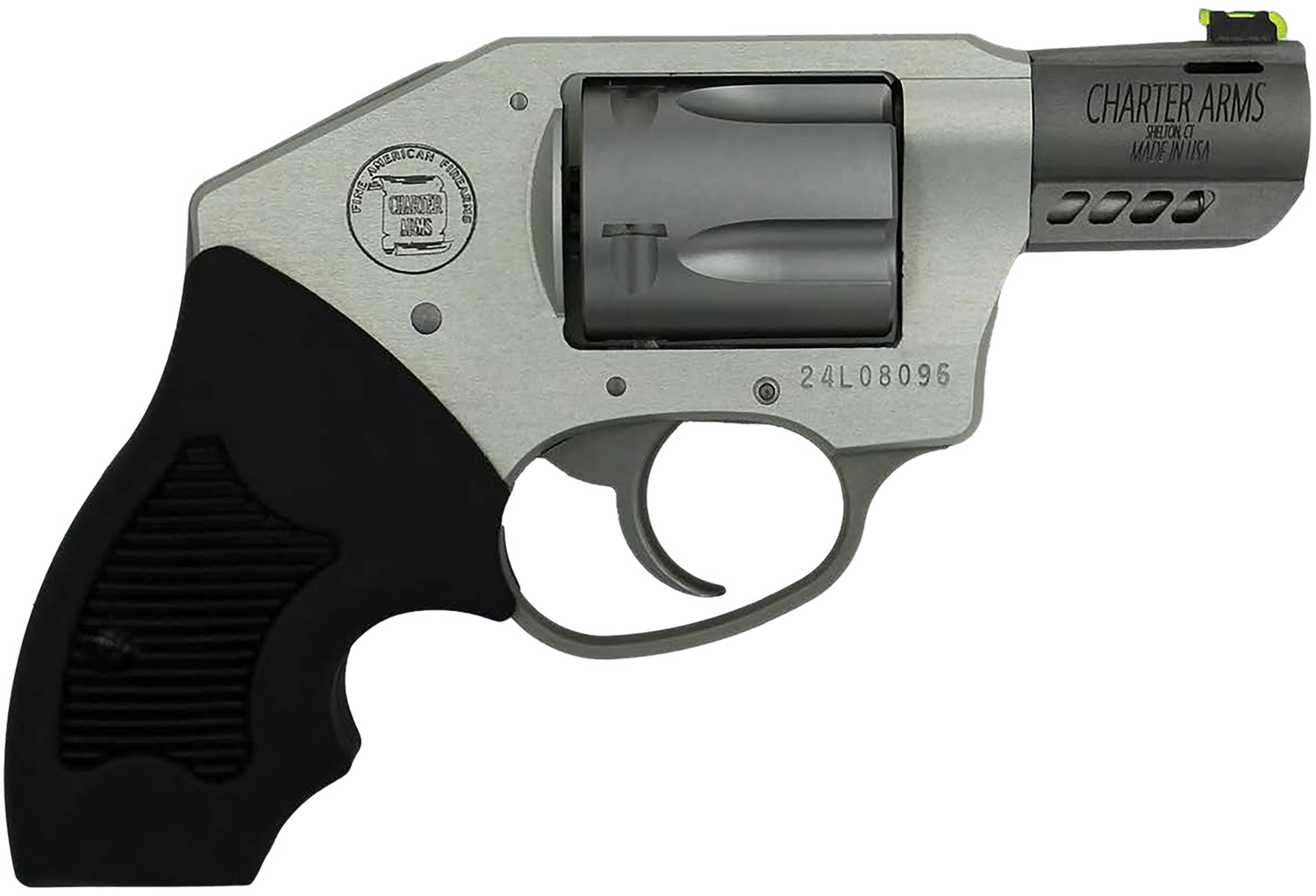 Charter Arms 53801 Off Duty Coyote 380 ACP 5rd 2" Matte Stainless Ported Barrel & Cylinder, Anodized Aluminum Frame, Black Finger Grooved Rubber Grip, Concealed Hammer