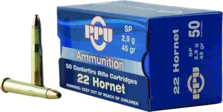 PPU Rifle Ammunition .22 Hornet 45 gr SP 2430 fps 50/ct