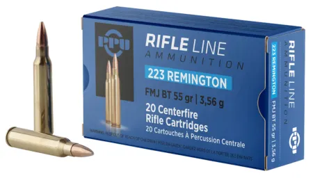 PPU PP223F1 Standard Rifle  223Rem 55gr Full Metal Jacket Boat Tail 20 Per Box/50 Case