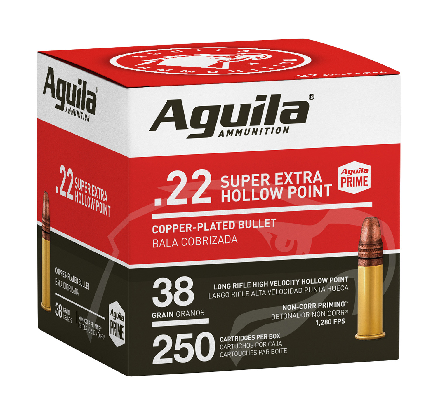 Aguila 1B221103 Super Extra Rimfire 22LR 38gr Copper Plated Hollow Point 250 Per Box/8 Case