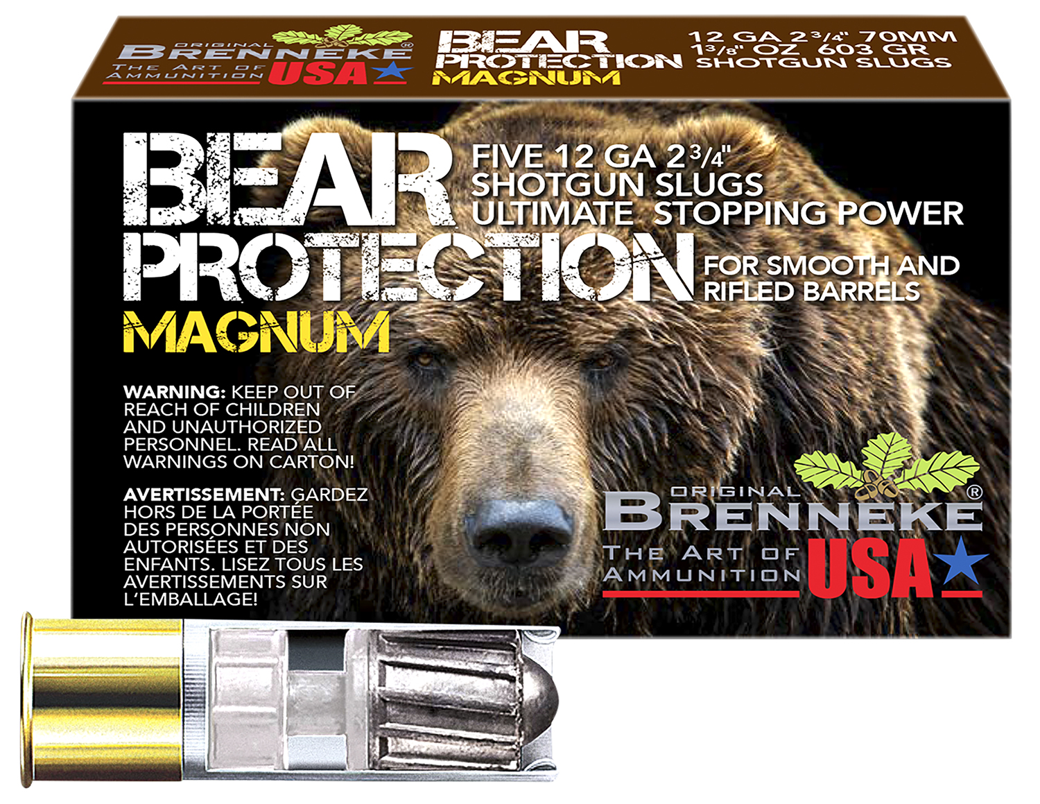 Brenneke SL122BPM Bear Protection  12Gauge 2.75" 1 3/8oz Slug Shot 5 Per Box/50 Case