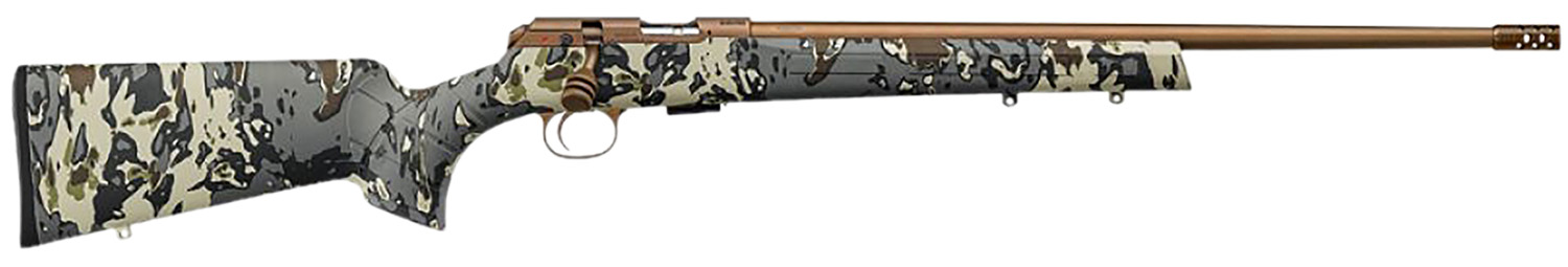 CZ-USA 02322 CZ 457 American Hunter 22 LR 5+1 20" Bronze Cerakote Steel Barrel, Bronze Cerakote Drilled & Tapped Steel Receiver, Veil Camo Fixed Synthetic Stock