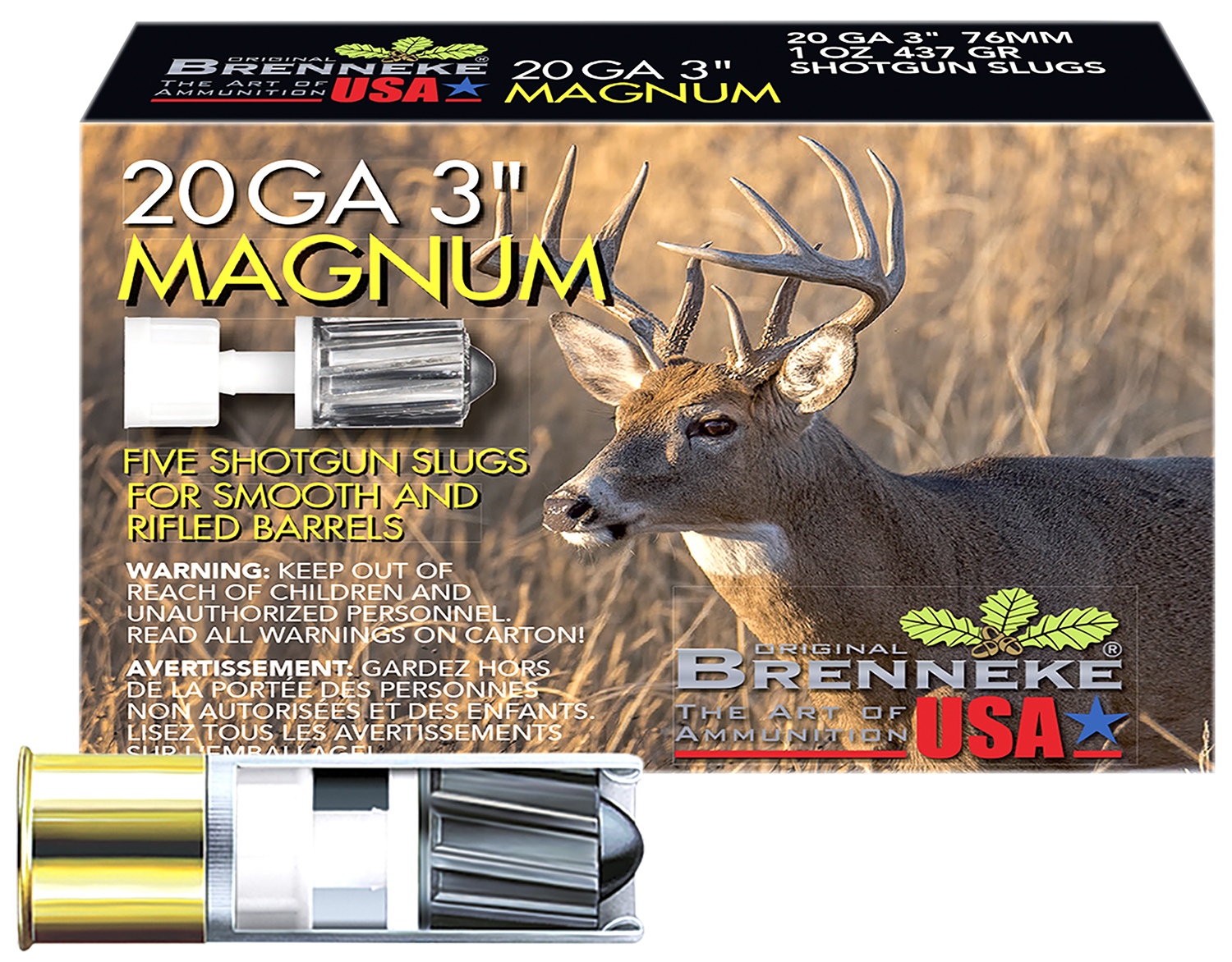 Brenneke SL203M Magnum  20Gauge 3" 1oz Slug Shot 5 Per Box/50 Case