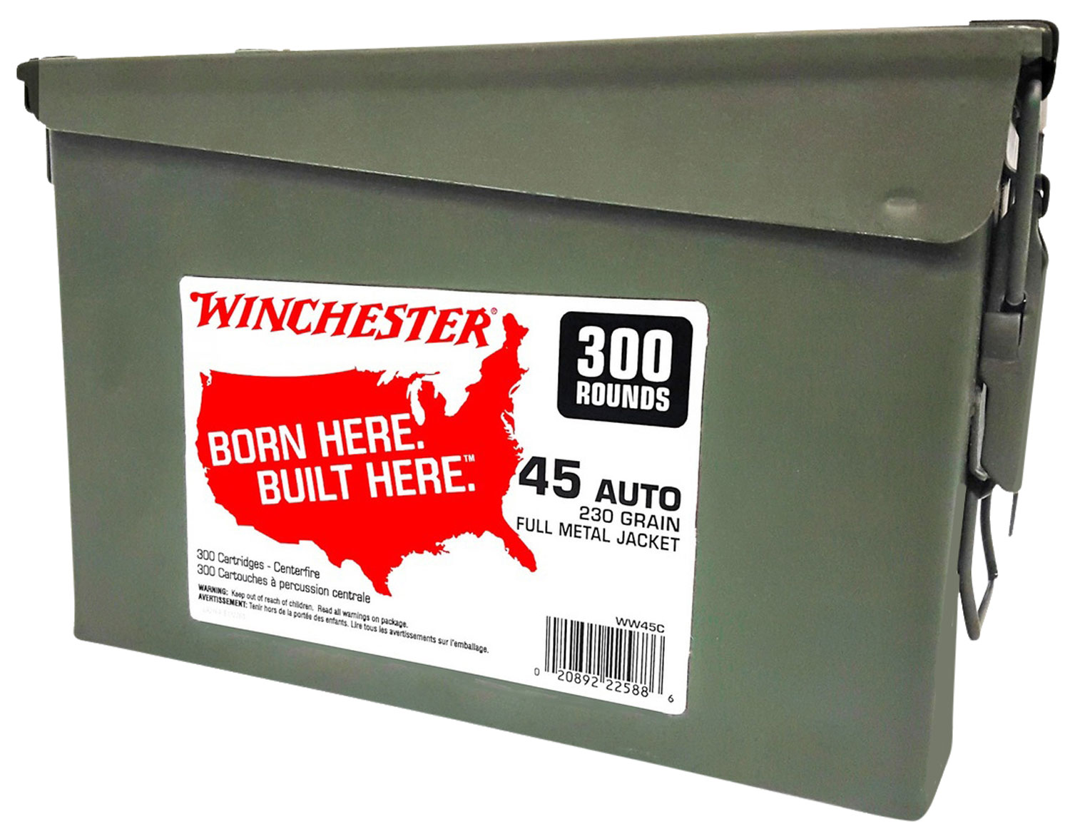 Winchester Ammo WW45C USA Ammo Can 45ACP 230gr Full Metal Jacket 300 Per Box/2 Case