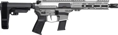 CMMG 45A890FTNG Banshee FE MkG 45 ACP 13+1 8" Black Nitride Threaded Barrel, M-LOK Handguard, Titanium Cerakote Aluminum Receiver w/Picatinny Rail, Black Polymer CMMG RipBrace, CMMG Zeroed Grip