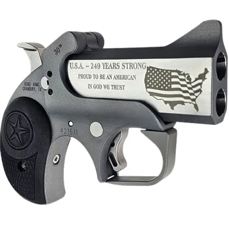 Bond Arms BA30TH-45LC/410 30th XL  45 Colt (Long Colt)/410 Gauge 2 Shot 3" Engraved Matte Stainless Steel Barrel, Rough Matte Stainless Steel Frame, Black Nylon Grips