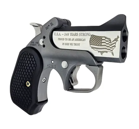 Bond Arms BA30THXL-45LC/410 30th XL  45 Colt (Long Colt)/410 Gauge 2 Shot 3" Engraved Matte Stainless Steel Barrel, Rough Matte Stainless Steel Frame, Black B6 Resin Grips
