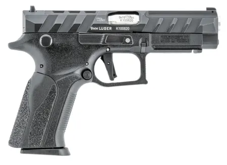 Grand Power 8588005808668 Q100 Mk23 9mm Luger 15+1 4.25" Stainless Rotating Barrel, Black Steel Optic Ready/Serrated Slide, Black Steel Frame w/Accessory Rail & Beavertail, Textured Grip