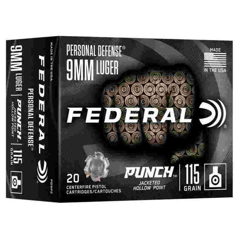 Federal Personal Defense Punch Handgun Ammunition 9mm Luger 115gr JHP 1180 fps 20/ct
