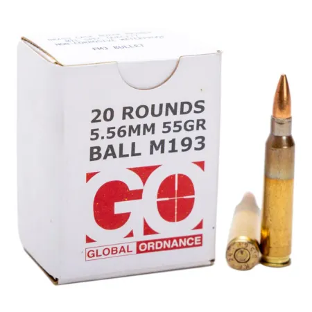 Global Ordnance M193 Rifle Ammunition 5.56x45mm 55gr FMJ 3162 fps 20/ct