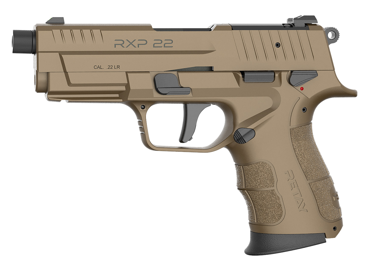 Retay USA RXP22FDE10TH RXP  22 LR 10+1 4" Black Threaded Barrel, Flat Dark Earth Cerakote RMR/RMSc Optic Ready/Serrated Slide, Flat Dark Earth Cerakote Polymer Frame w/Accessory Rail, Textured Grip