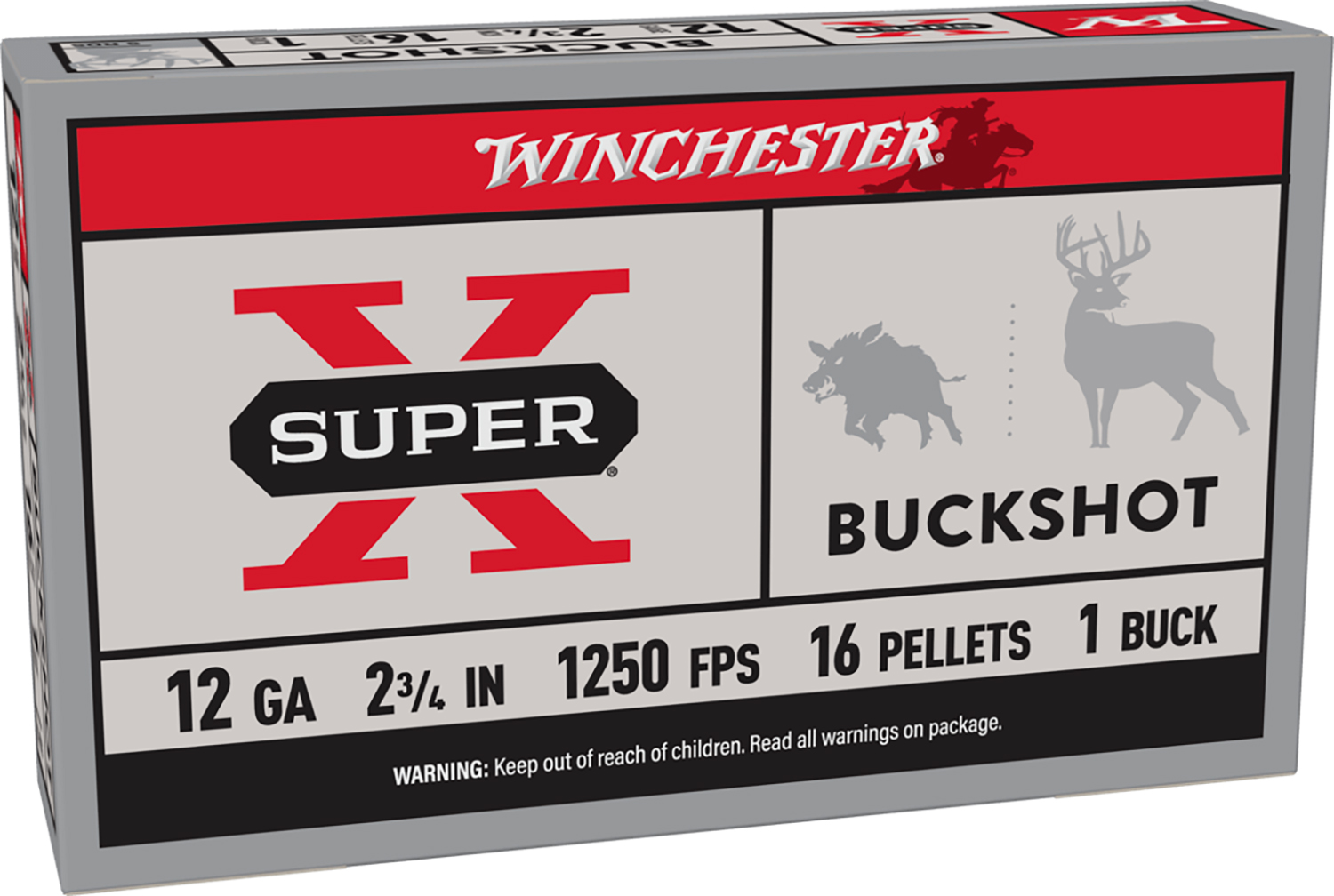 Winchester Ammo XB121 Super X  12Gauge 2.75" 1Buck Shot 5 Per Box/50 Case