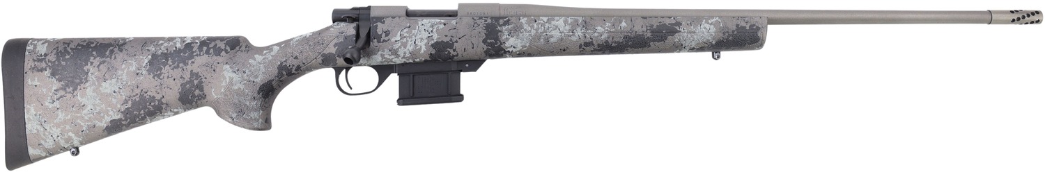 Howa HMFN65GRGL 1500 Fence Line 6.5 Grendel 5+1 22" Tungsten Cerakote Threaded Barrel, Tungsten Cerakote Aluminum Drilled & Tapped Receiver, Gray Light Camo Fixed Synthetic Stock, Right Hand