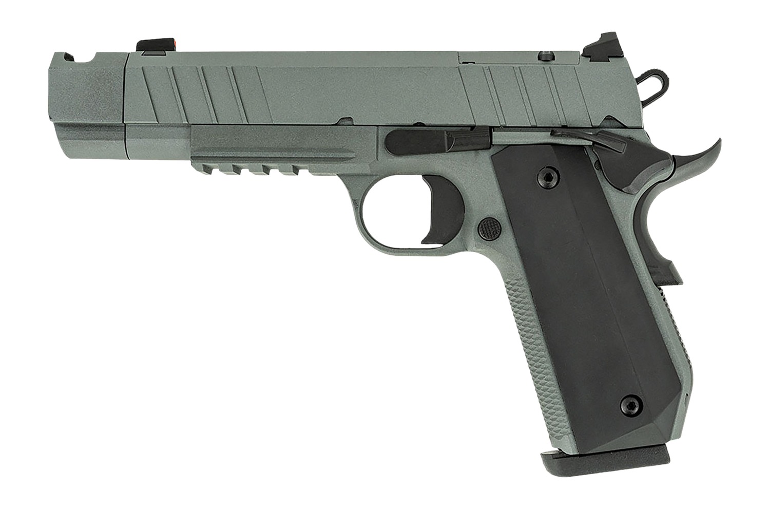 Tisas Arms 10100135 1911 Night Stalker Carry 45 ACP 8+1 4.25" Black Bull Barrel, Gray Cerakote Carbon Steel Serrated Slide, Gray Cerakote Carbon Steel Frame w/Beavertail & Picatinny Rail, Black Rubber