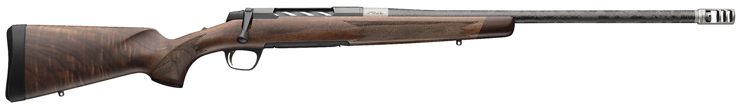 Browning 036090298 X-Bolt 2 Medallion 7mm PRC 3+1 24" Carbon Fiber Wrapped Threaded Barrel, Matte Blued Drilled & Tapped Steel Receiver, Fixed Grade V/VI Walnut Stock, Recoil Hawg Muzzle Brake