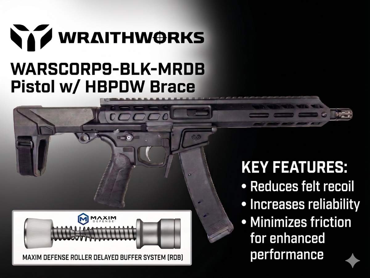 Wraithworks WARSCORP9 Roller Delayed Side-Charging AR Pistol - Black | 9mm | 8.5" Barrel | 7" M-LOK Rail | SB Tactical HBPDW Brace | Accepts Scorpion Mags