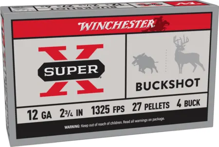 Winchester Ammo XB124 Super X  12Gauge 2.75" 27Pellets 4Buck Shot 5 Per Box/50 Case
