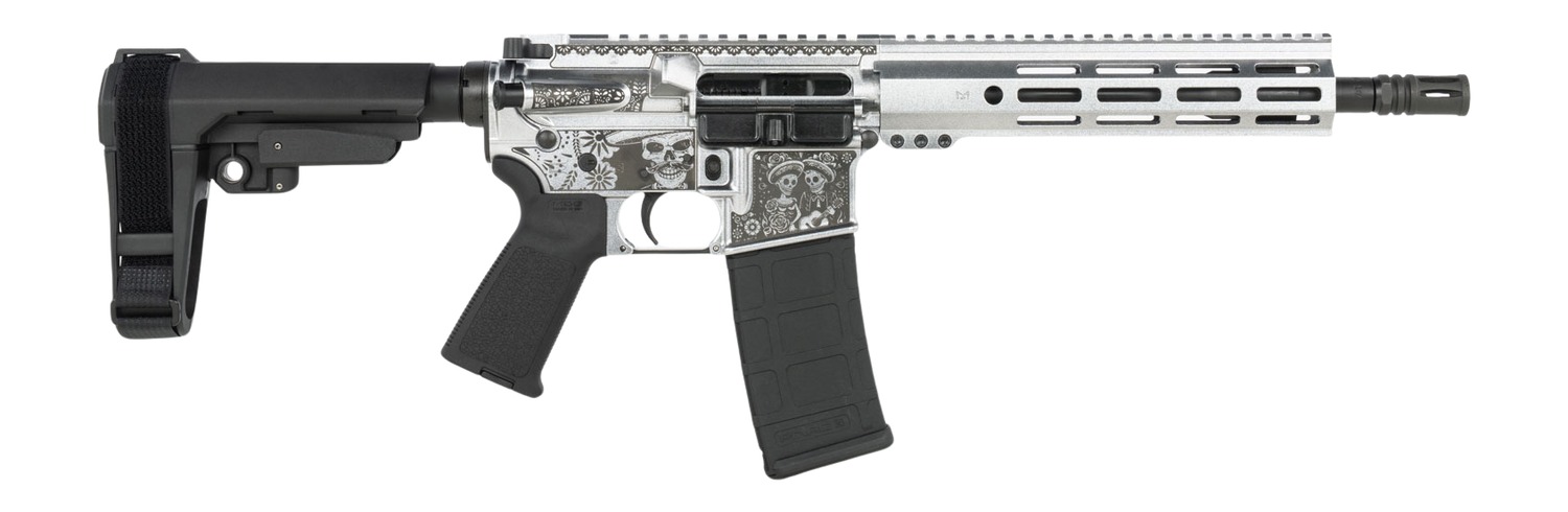 Shark Coast Tactical SCC07374DOD-P Day of the Dead  5.56 NATO 30+1 10.50" Black Nitride Threaded Barrel, Aluminum Laser Engraved Receiver w/Picatinny Rail, M-LOK Handguard, Polymer SB Tactical SBA3 Br