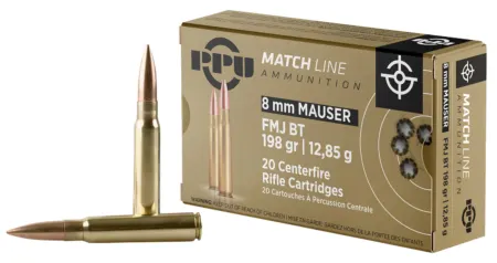 PPU PPM8 Match  8mmMauser 200gr Full Metal Jacket Boat Tail 20 Per Box/10 Case