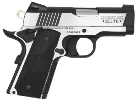 Colt Mfg O7080CE Combat Elite Commander Compact Frame .45 ACP 8+1, 3" Stainless Steel Barrel, Two-Tone Serrated Stainless Steel Slide & Frame w/Beavertail, Black Scalloped G10 Grip, Ambidextrous