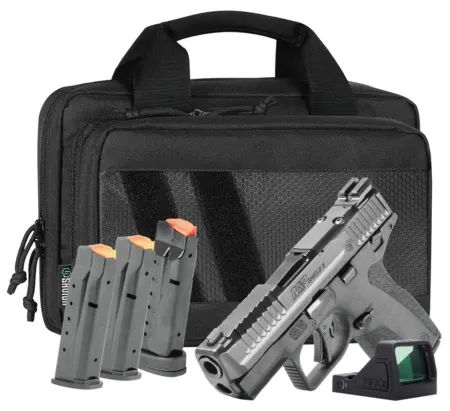 Smith & Wesson 14955 M&P9 Shield X Bundle Sub-Compact 9mm Luger 15+1 3.60" Black Armornite Target Crown Barrel, Black Armornite Stainless Steel Serrated w/Optic Slide, Black Polymer Frame w/Picatinny