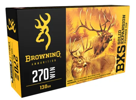 Browning Ammo B192402701 BXS Copper Expansion 270Win 130gr Lead Free Solid Expansion Polymer Tip 20 Per Box/10 Case
